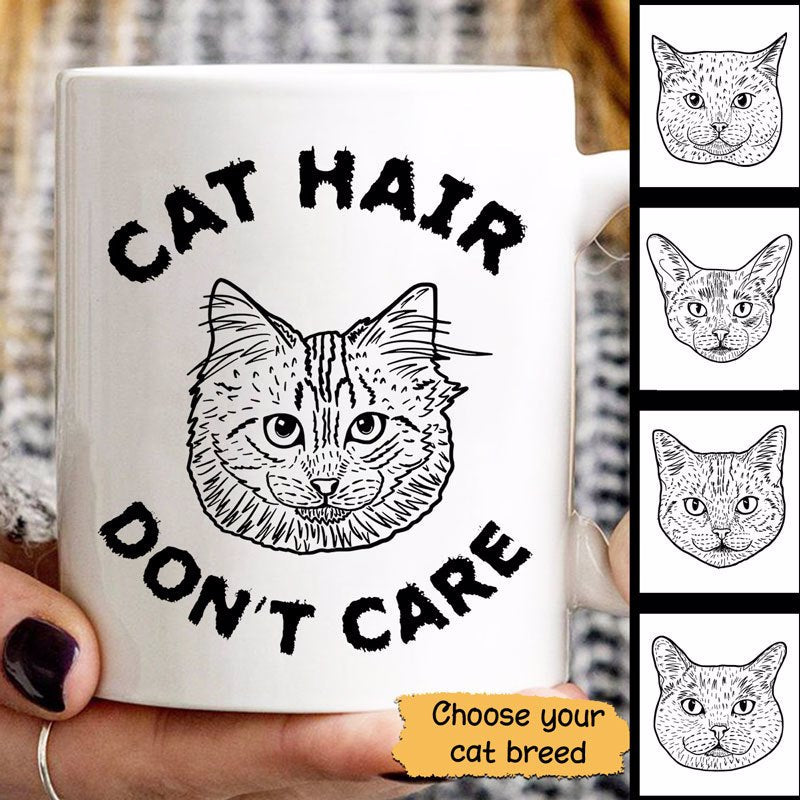 Cat Hair Don't Care Cat Head Outline Personalized Mug