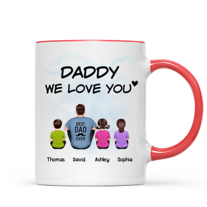 Daddy We Love You Back View Man Sitting With Kids Dog Cat Personalized Mug