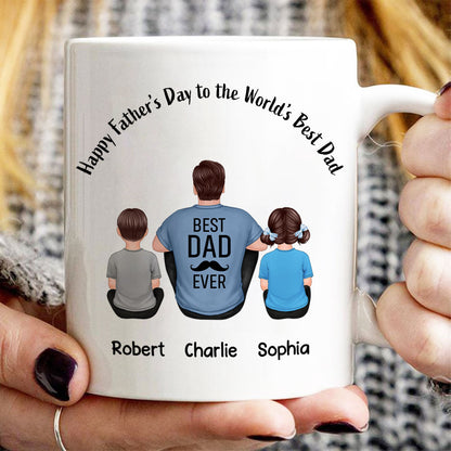 Happy Father's Day Dad And Kids Back View Personalized Mug
