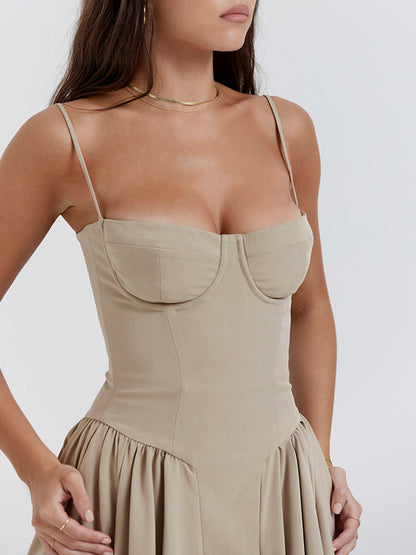Sweetheart Neck Spaghetti Straps Volume Midi Dress