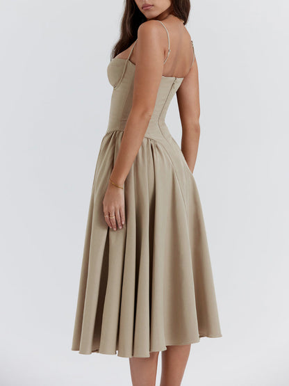Sweetheart Neck Spaghetti Straps Volume Midi Dress