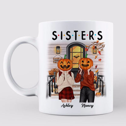 Best Friends Sisters Pumpkin Head Front Porch Personalized Mug