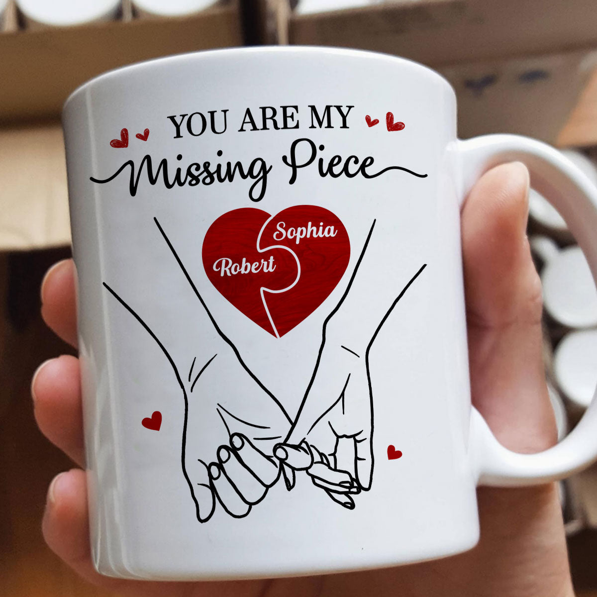 You Are My Missing Piece Couple Hands Outline Anniversary Gift Gift Personalized Mug