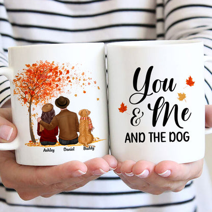 You Me And The Dog Cat Fall Season Couple Back View Pet Lover Personalized Mug