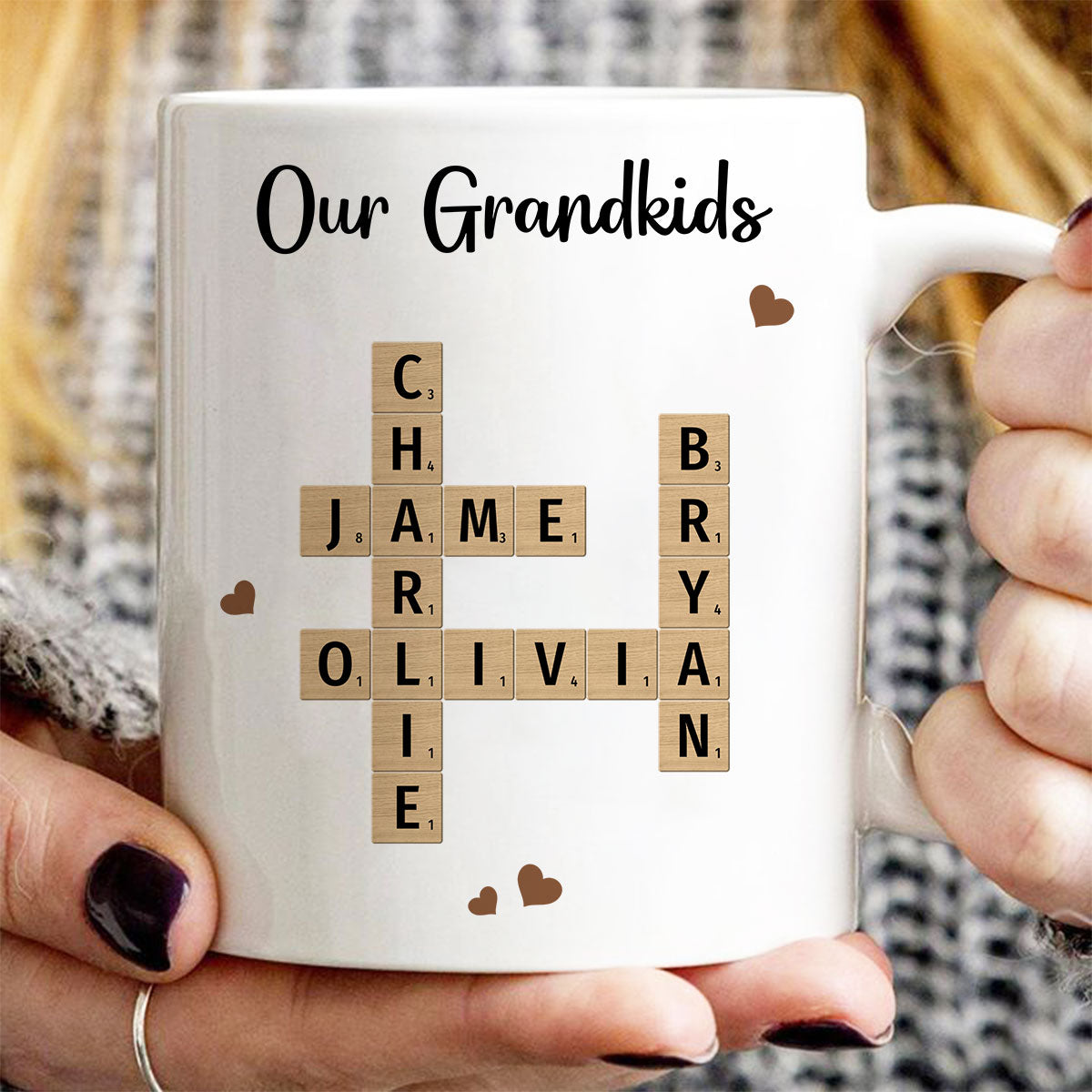 Grandkids Crossword Puzzle Art Personalized Mug, Gift For Grandma, Gift For Mom