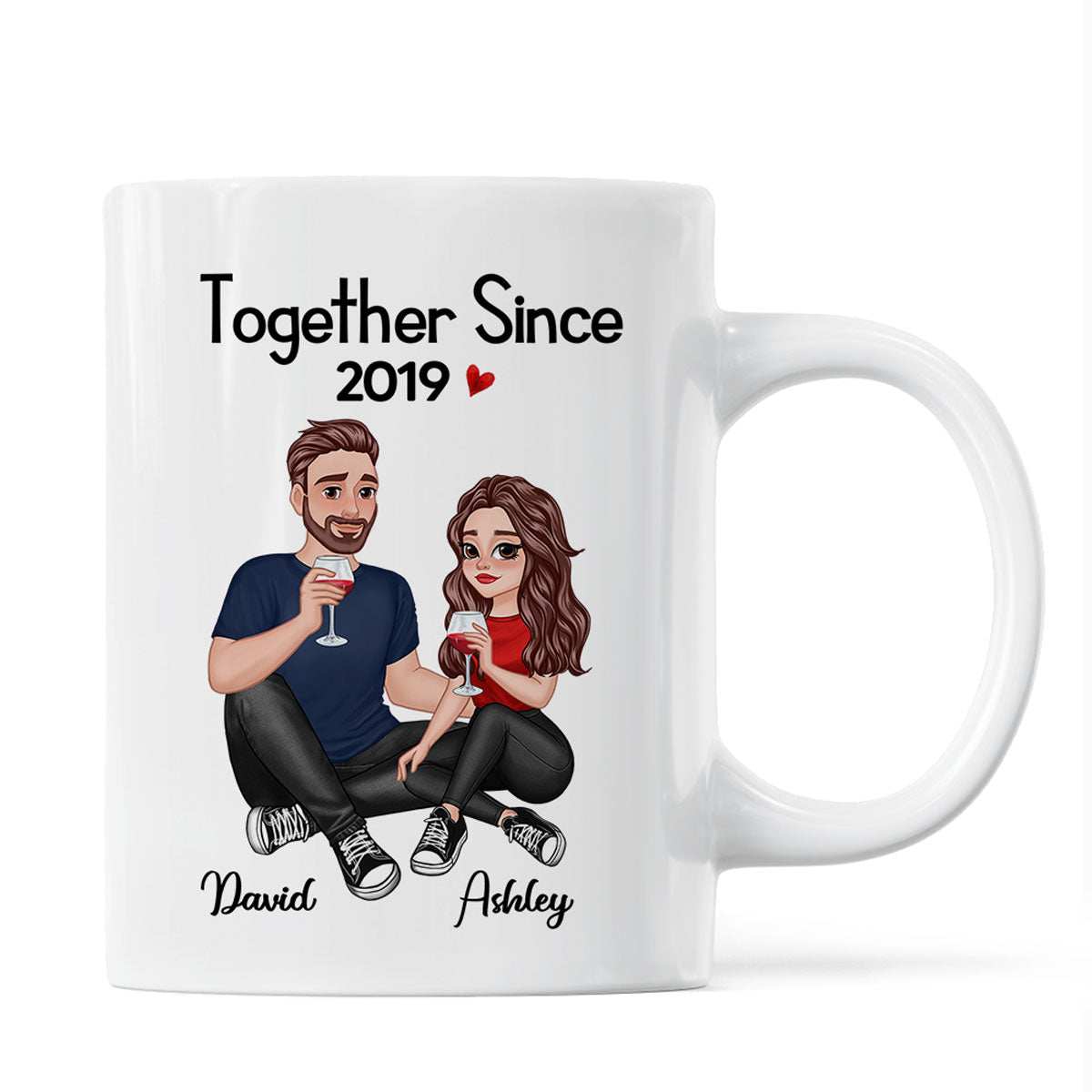 Cartoon Couple Sitting Anniversary Gift For Him Gift For Her Personalized Mug