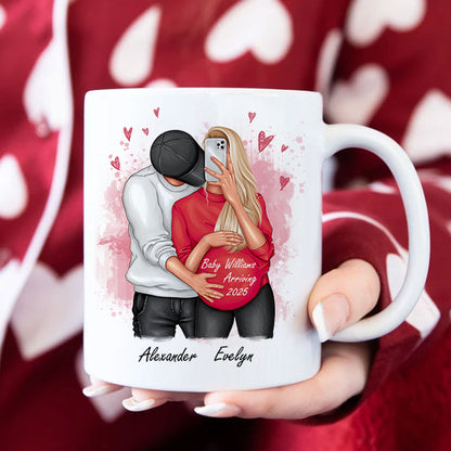 Personalized Pregnant Wife Mug, Hugging Couple, Expecting From Husband Gift, Mom To Be Vday Gift, Romantic Pregnancy Gift