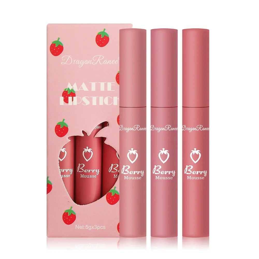 Border 3 Strawberry Velvet Mist Matte Lip Glaze Lipstick Set Soft, Matte Finish, Vibrant Color