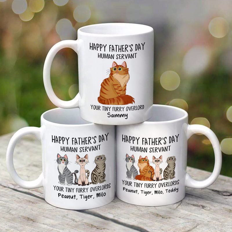Cartoon Sitting Cats Happy Father's Day Human Servant Gift For Cat Dad Personalized Mug