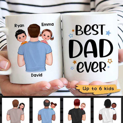 Best Dad Ever Man Carrying Kids On Shoulder Father's Day Gift Personalized Mug