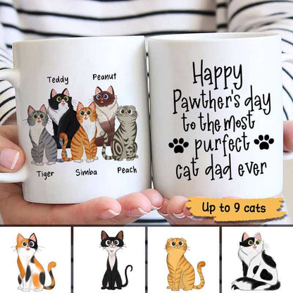 Happy Pawther's Day Cartoon Cat Dad Personalized Mug