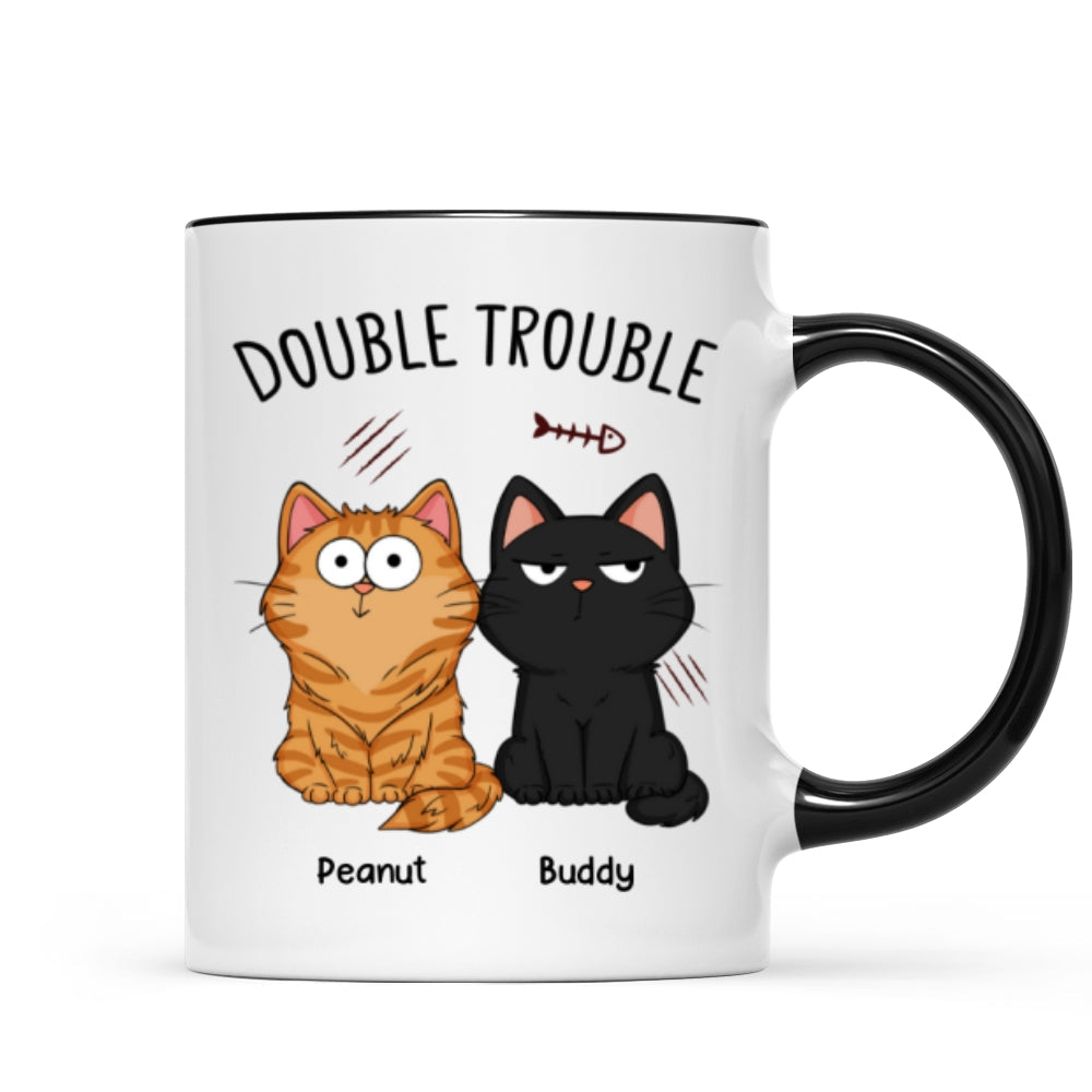 Double Trouble Funny Cat Expressions Gift For Cat Lover Personalized Mug