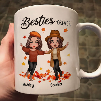 Fall Season Happy Doll Besties Playing With Autumn Leaves Personalized Mug