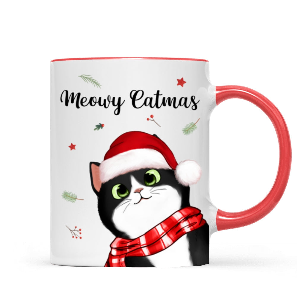 Meowy Catmas Cute Peeking Fluffy Cat Christmas Personalized Mug