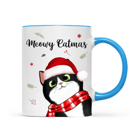 Meowy Catmas Cute Peeking Fluffy Cat Christmas Personalized Mug