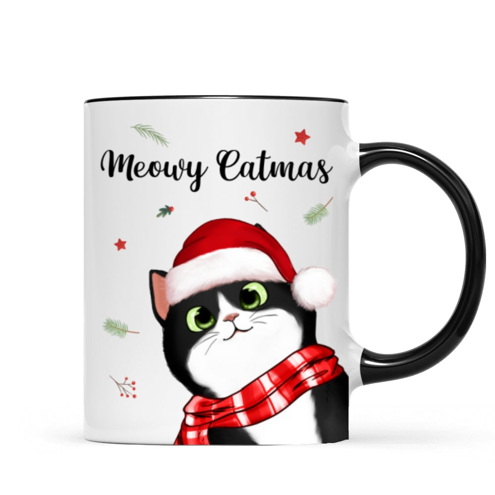 Meowy Catmas Cute Peeking Fluffy Cat Christmas Personalized Mug