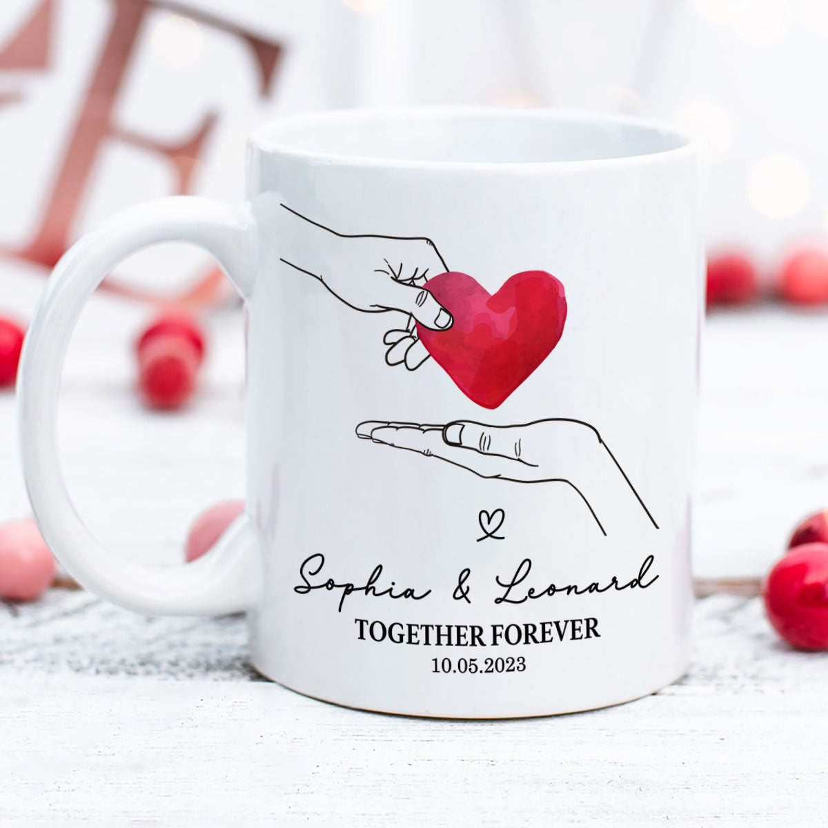 Give You My Heart Couple Hands Personalized Mug, gift, Anniversary gift for Couples