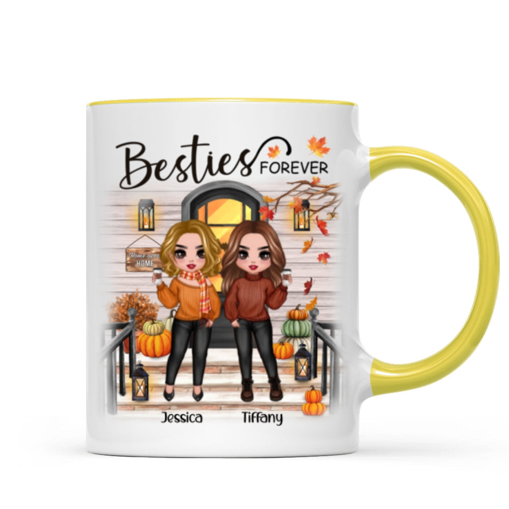 Fall Season Standing Best Friends Sisters Front Porch Personalized Mug