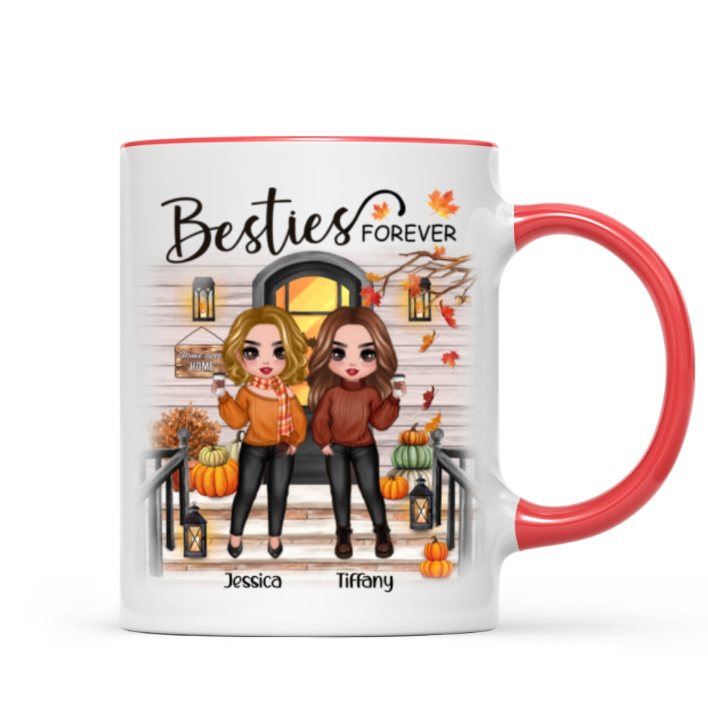 Fall Season Standing Best Friends Sisters Front Porch Personalized Mug