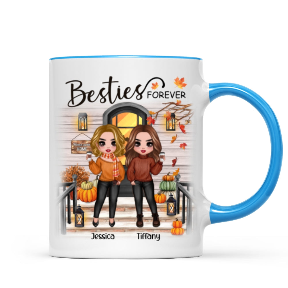 Fall Season Standing Best Friends Sisters Front Porch Personalized Mug