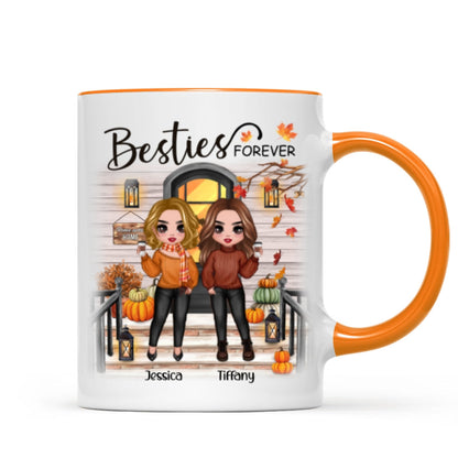 Fall Season Standing Best Friends Sisters Front Porch Personalized Mug