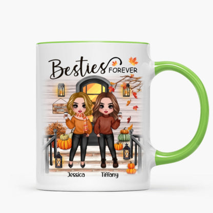 Fall Season Standing Best Friends Sisters Front Porch Personalized Mug