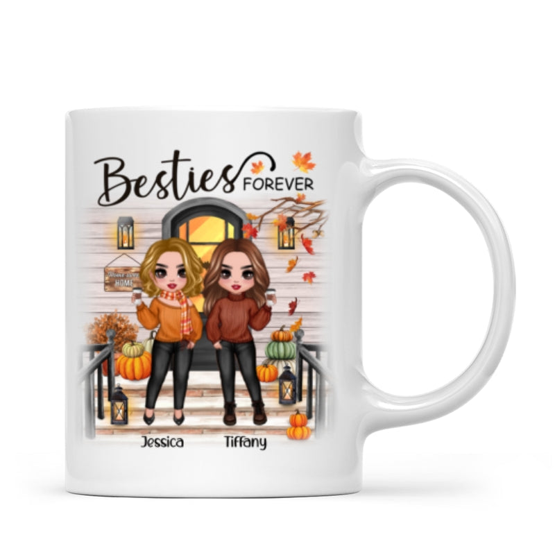 Fall Season Standing Best Friends Sisters Front Porch Personalized Mug