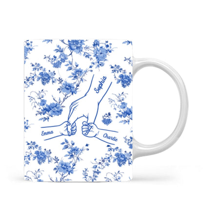 Mom & Kids Hands Holding Outline Chinoiseries Pattern Personalized Mug
