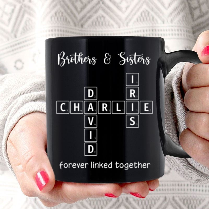 Brothers & Sisters Siblings Family Forever Linked Crossword Outline Personalized Mug