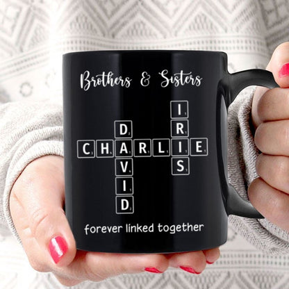 Brothers & Sisters Siblings Family Forever Linked Crossword Outline Personalized Mug