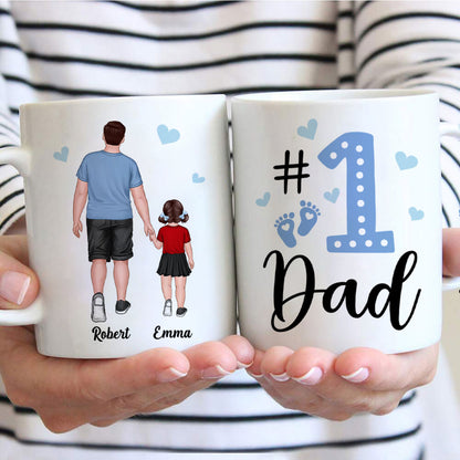 Blue Back View Dad And Son Daughter Kids Walking #1 Dad Personalized Mug