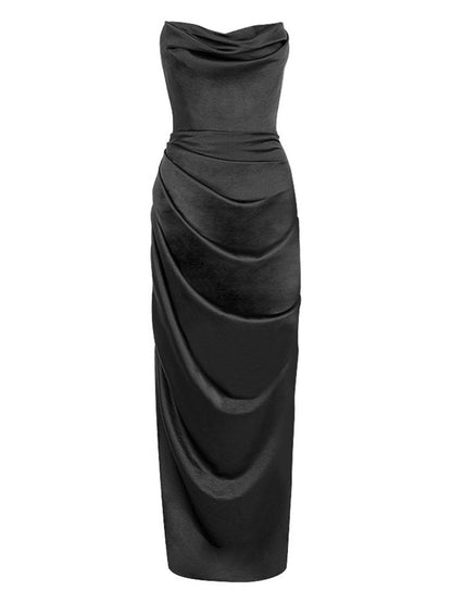 Strapless Satin High Side Slit Maxi Prom Dress
