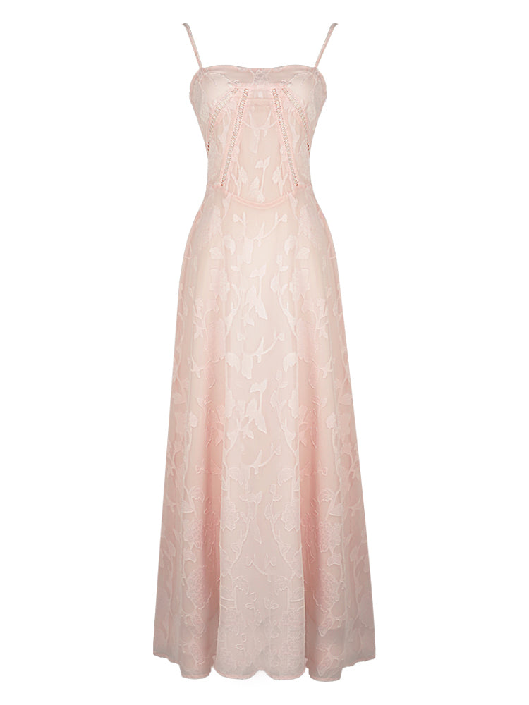 Elegant Thin Straps Floral Lace Maxi Dress