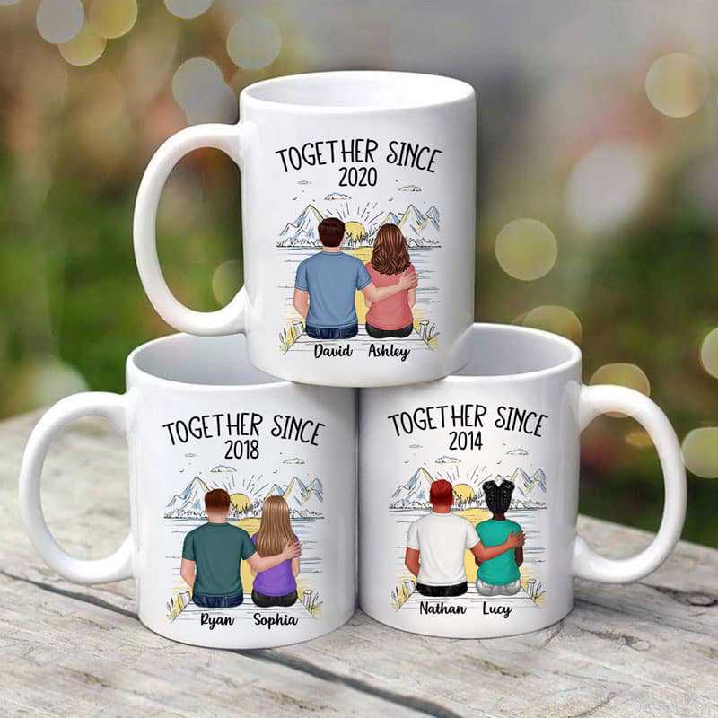 Back View Couple Sketch Bridge Landscape Personalized Mug