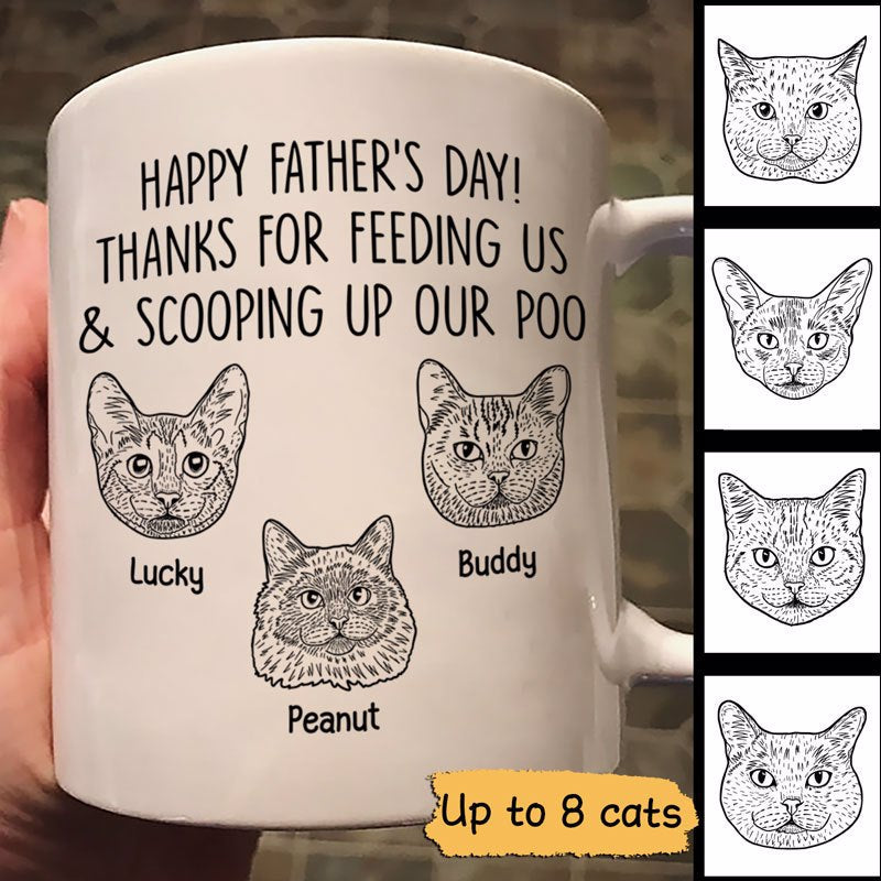 Happy Father's Day Cat Dad Cat Head Outline Personalized Mug