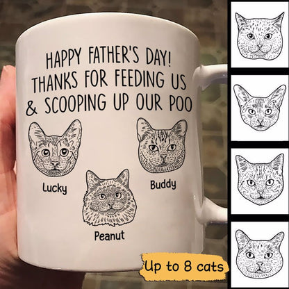 Happy Father's Day Cat Dad Cat Head Outline Personalized Mug