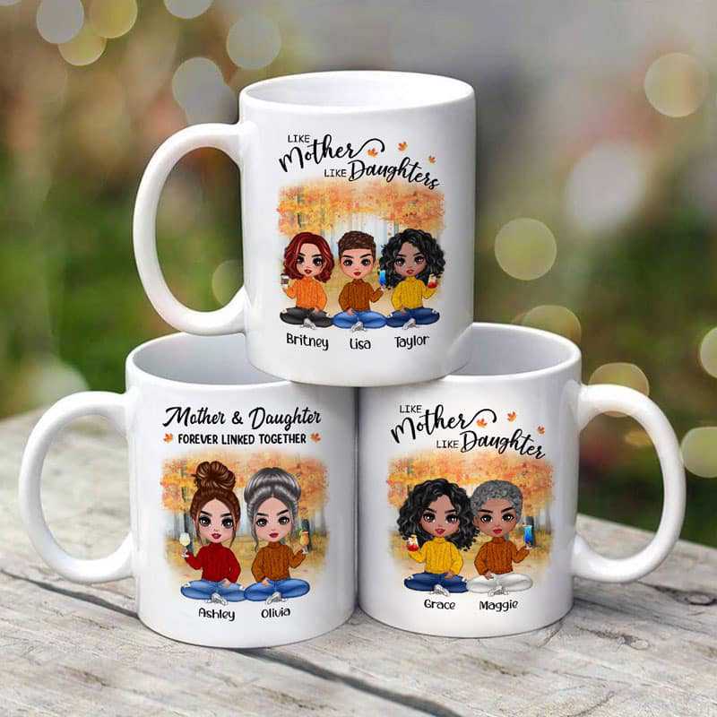 Fall Season Doll Mom And Daughters Personalized Mug