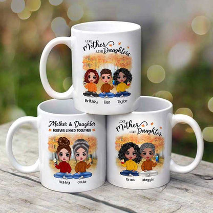 Fall Season Doll Mom And Daughters Personalized Mug