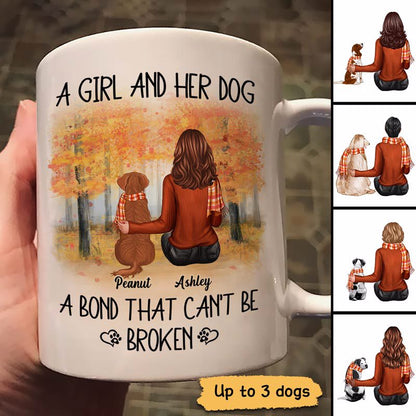 Fall Season A Girl Her Dog A Bond That Can't Be Broken Personalized Mug