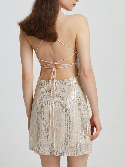 Sequin Lace-up Back Bodycon Mini Dress