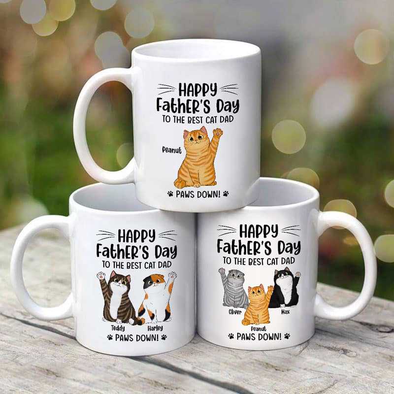 Best Cat Dad Paws Down Fluffy Cat Personalized Mug