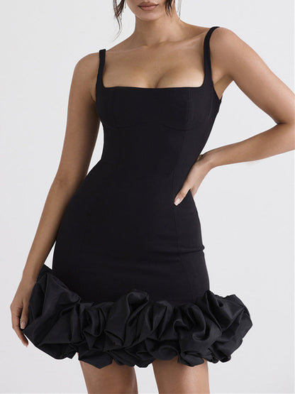 Elegant Sleeveless Ruffle Hem Mini Dress