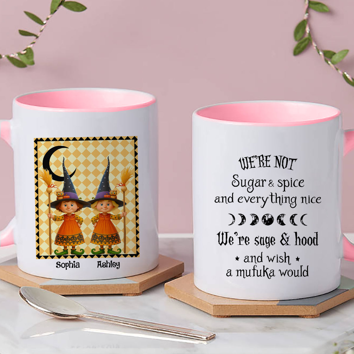 We're not Sugar & Spice Witch Besties Personalized Mug, Halloween Gift for Best Friends