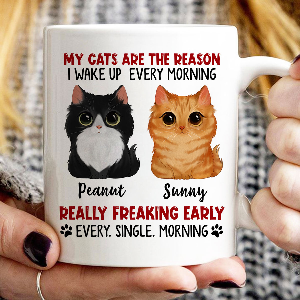 Reason I Wake Up Early Watercolor Cute Cats Personalized Mug