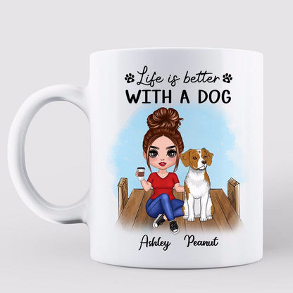 Doll Woman Sitting With Dogs On The Bridge Gift For Dog Mom Personalized Mug