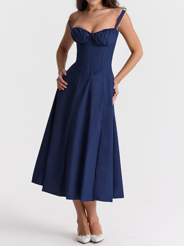 High Waist Back Lace Up Side Slit Midi Dress