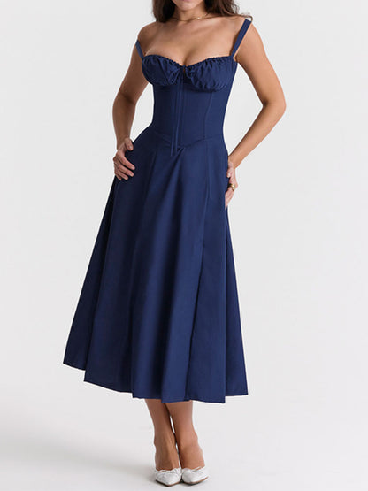 High Waist Back Lace Up Side Slit Midi Dress