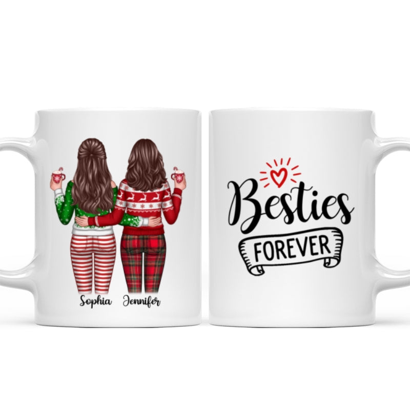Besties Sisters Forever Christmas Besties Standing Back View Personalized Mug