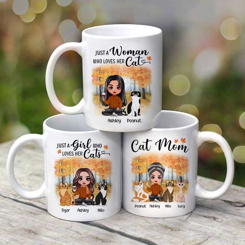 Fall Season Doll Cat Mom Sitting Personalized Mug