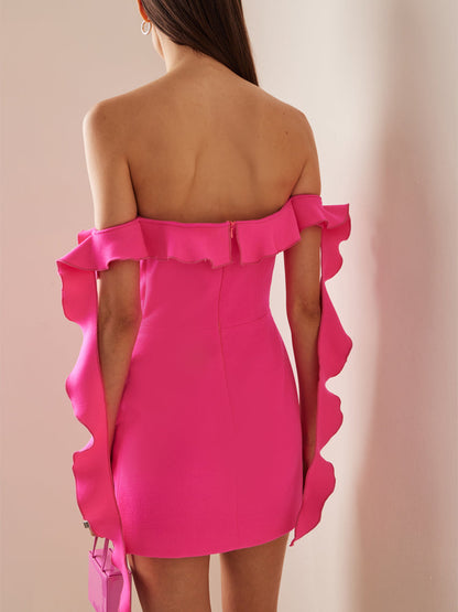 Ruffled Off Shoulder Sleeveless Bandage Mini Dress